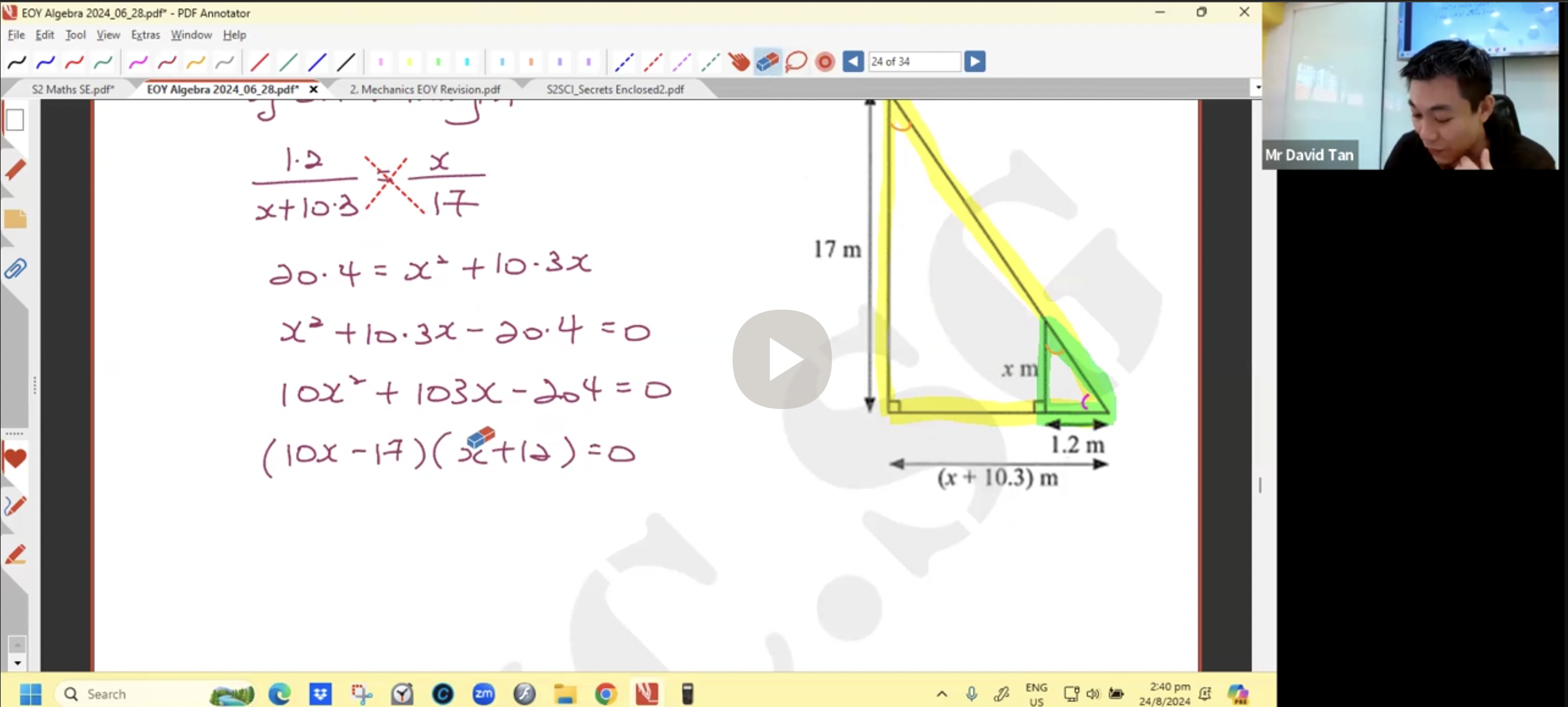 37b. SE + Algebra 3 (Algebraic Equations) [2024] -  Mr DT
